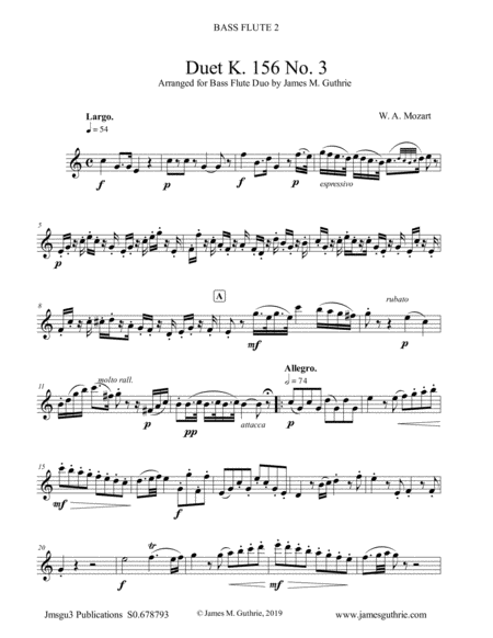 Mozart: Duet K. 156 No. 3 for Bass Flute Duo image number null