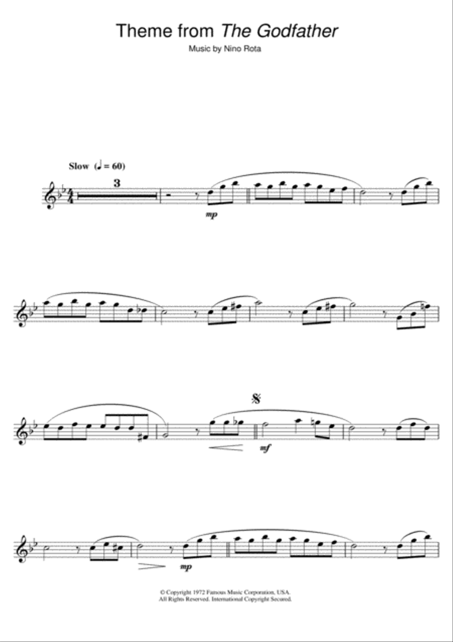 Theme from The Godfather Clarinet Solo scores gallery preview page 1