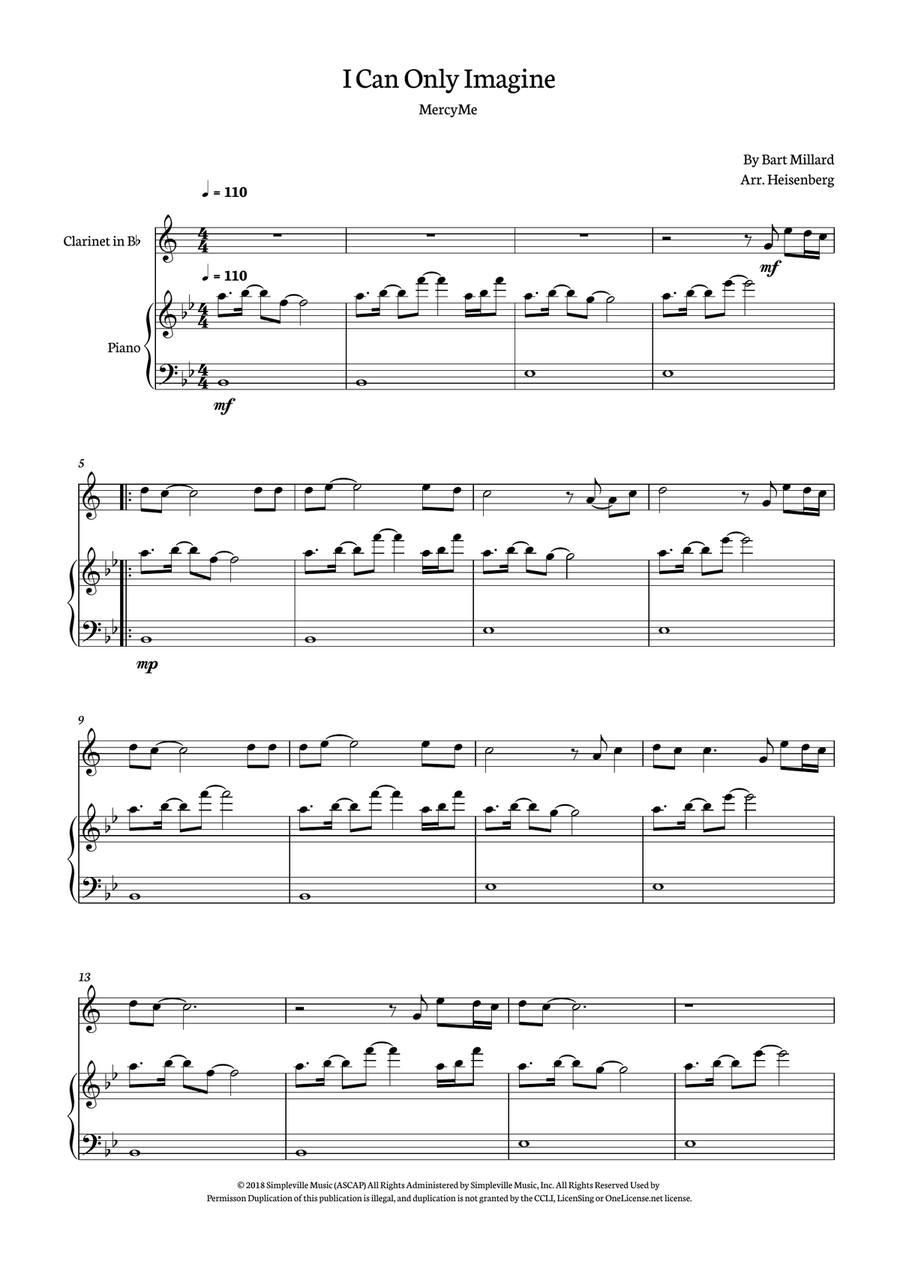 I Can Only Imagine I Can Only Imagine B-Flat Clarinet scores gallery preview page 1