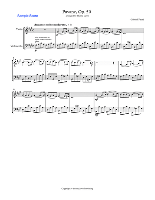 PAVANE Op. 50 by Fauré, String Duo, Intermediate Level for violin and cello