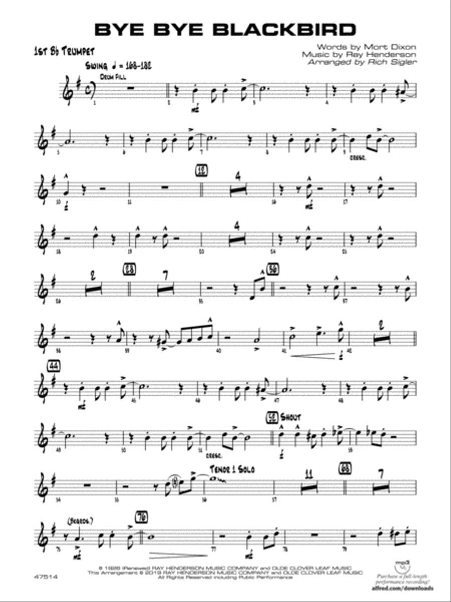 Bye Bye Blackbird: 1st B-flat Trumpet Jazz Ensemble scores gallery preview page 1