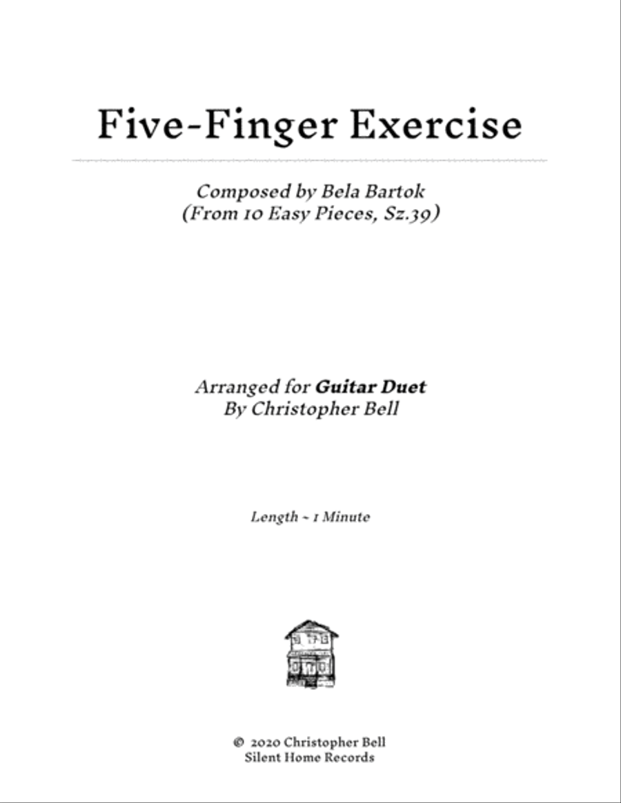 Bela Bartok - Five-Finger Exercise(From 10 Easy Pieces) - Guitar Duet Classical Guitar scores gallery preview page 1