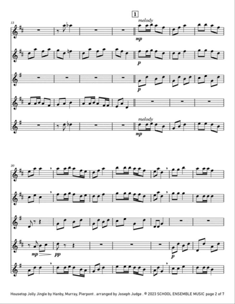 Housetop Jolly Jingle for Saxophone Quartet in Schools Saxophone Quartet scores gallery preview page 2