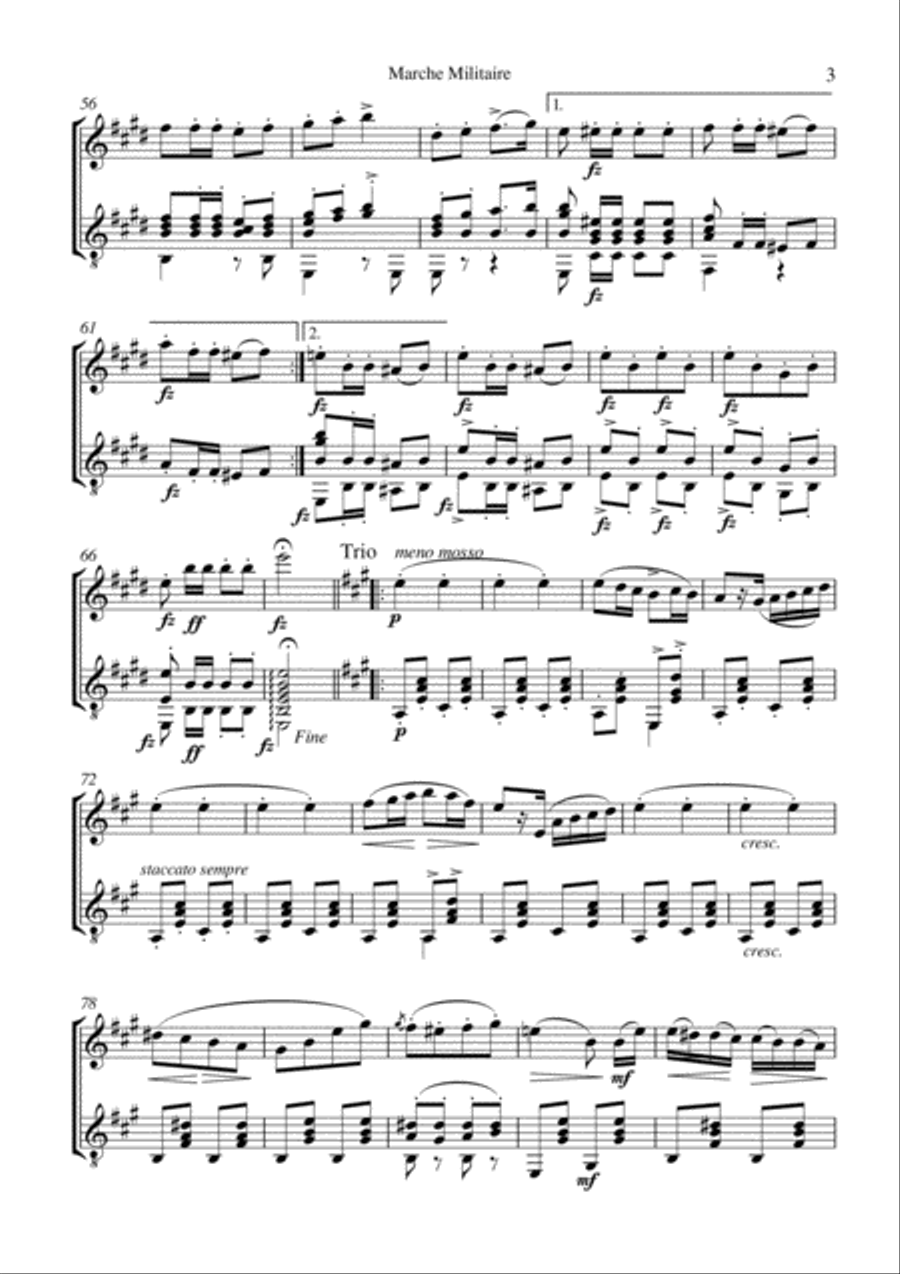 Marche Militaire Op. 51 (E Major) for violin and guitar String Duet scores gallery preview page 4