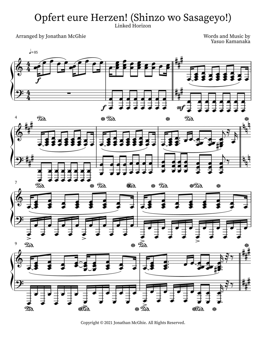 Opfert eure Herzen! (Shinzo wo Sasageyo!) Piano Solo scores gallery preview page 1
