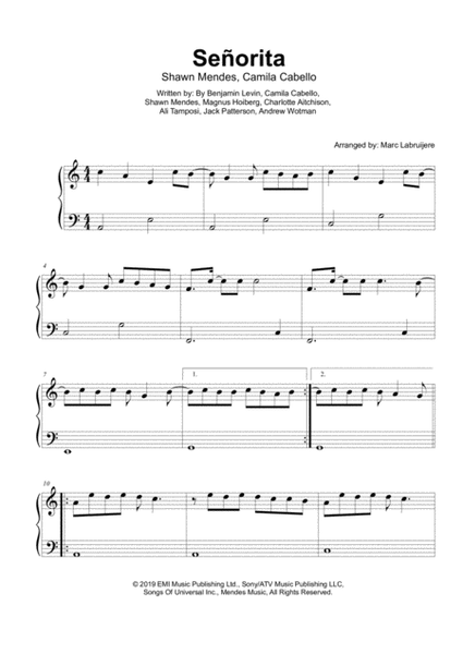 Senorita (Mendes, Cabello)- Easy Piano