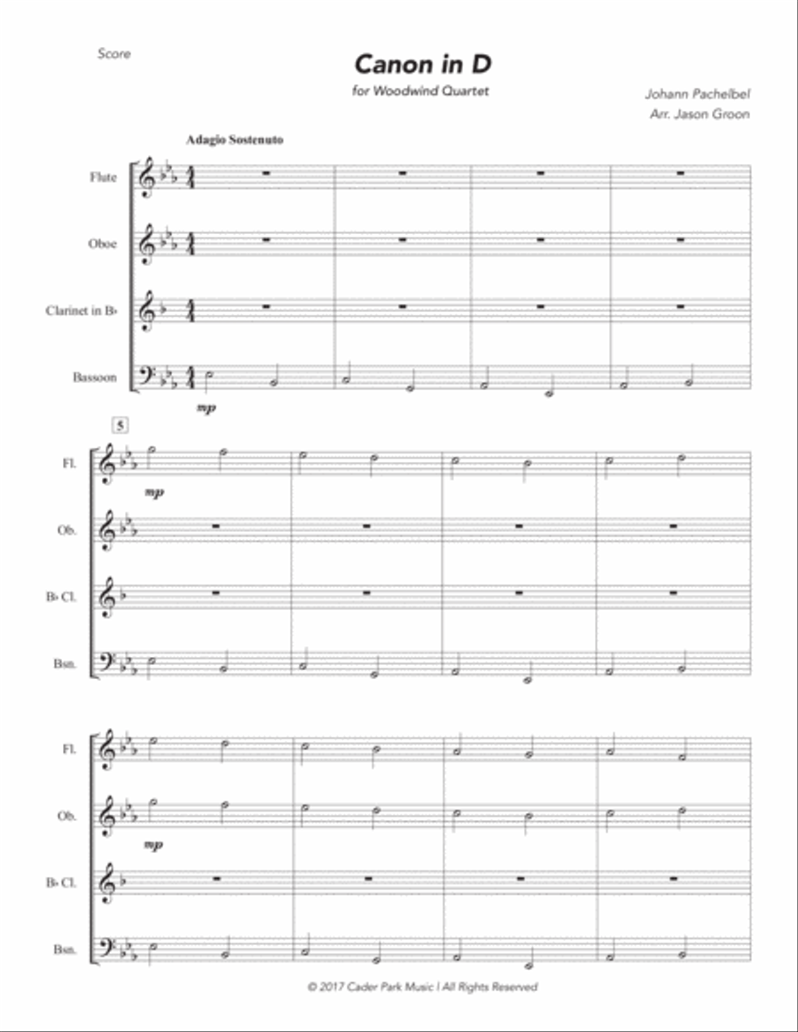 Canon in D Canon in D Woodwind Quartet scores gallery preview page 2