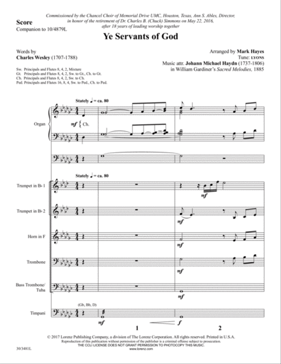 Ye Servants of God - Brass and Percussion Score and Parts Choir scores gallery preview page 3