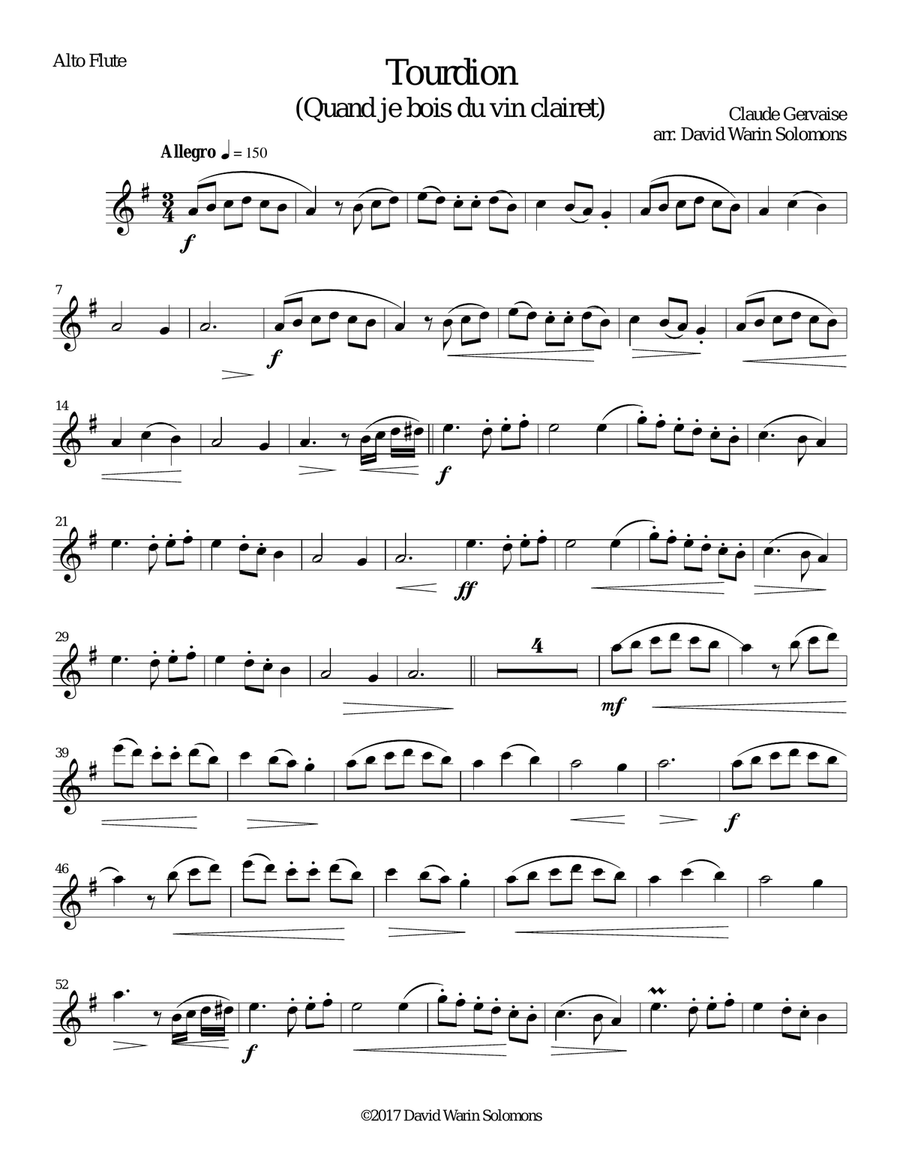 Tourdion (Quand je bois du vin clairet) for alto flute and guitar Flute scores gallery preview page 3