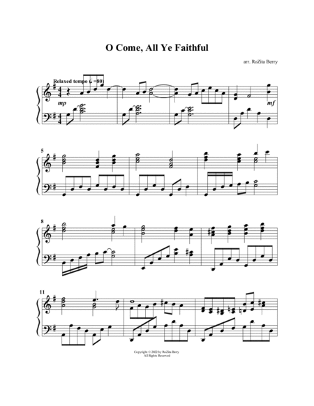O Come All Ye Faithful--for Piano Solo image number null
