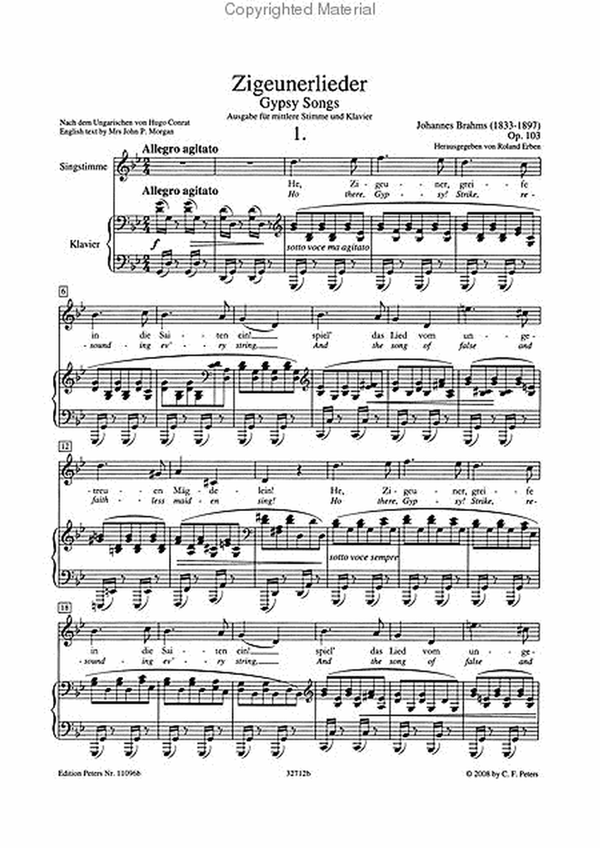 Zigeunerlieder op. 103 (Arr. for Solo Voice and Piano by the Comp.) (Med. Voice)