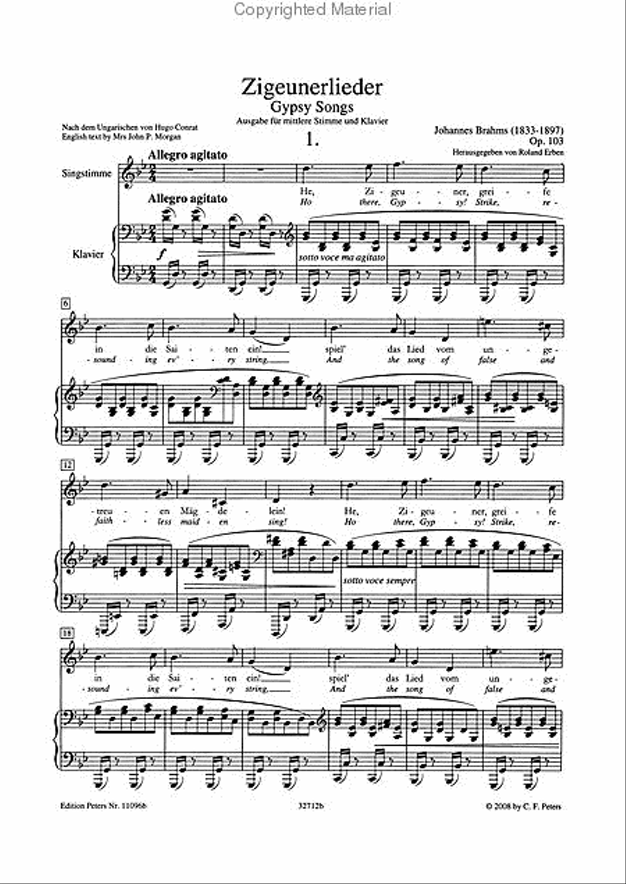 Zigeunerlieder op. 103 (Arr. for Solo Voice and Piano by the Comp.) (Med. Voice)