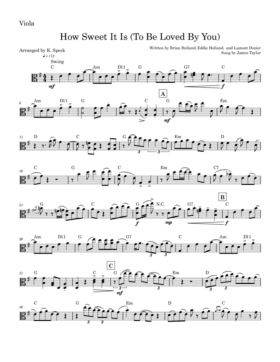 How Sweet It Is (to Be Loved By You) Viola Solo scores gallery preview page 1