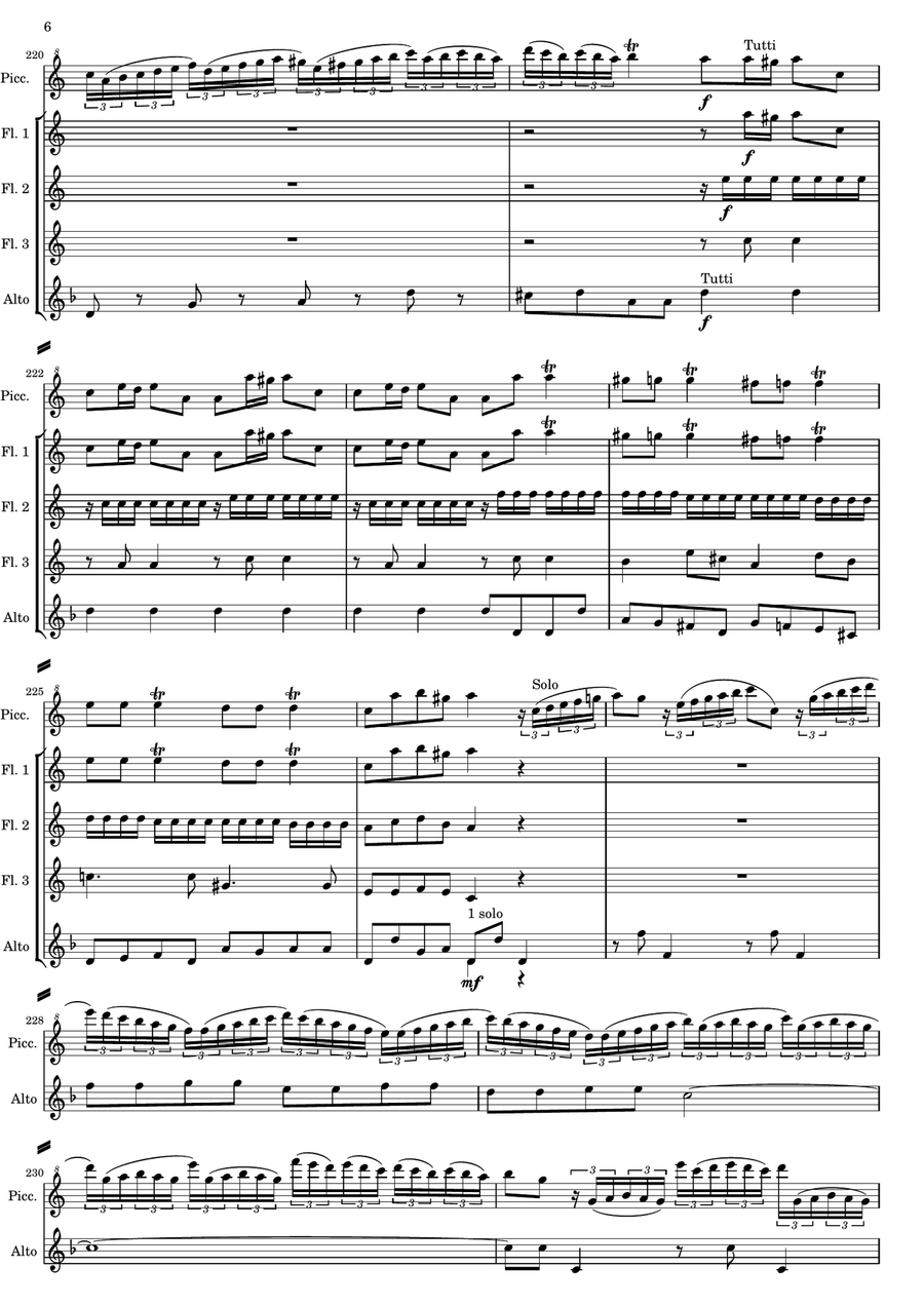 Vivaldi - Piccolo Concerto RV 443 - Second and third movements - version for Flute Quintet or Flute Woodwind Quintet scores gallery preview page 6