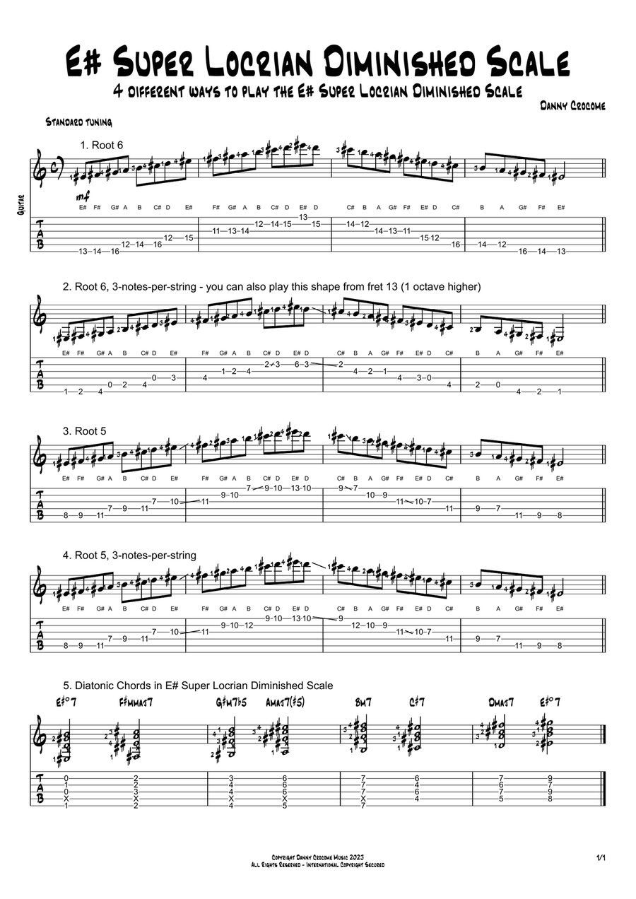 E# Super Locrian Diminished Scale (4 Ways to Play) Electric Guitar scores gallery preview page 1