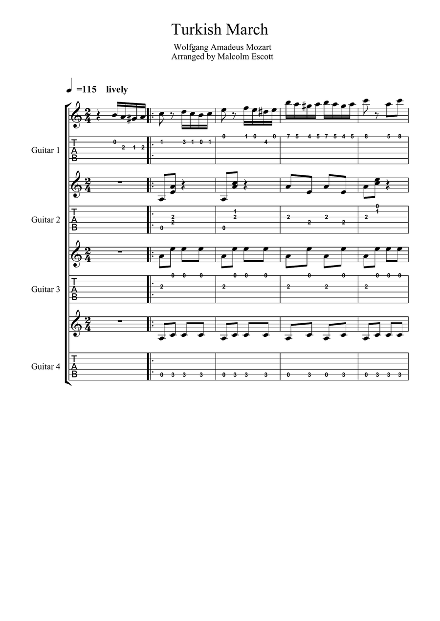Turkish Dance Mozart Turkish Dance Mozart Acoustic Guitar scores gallery preview page 1