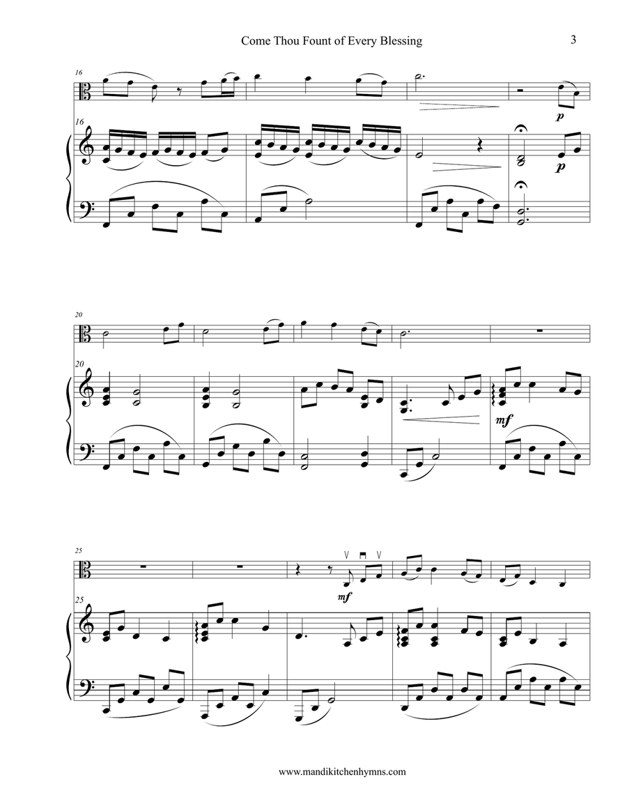 Come Thou Fount of Every Blessing Viola & Piano Duet Viola scores gallery preview page 3