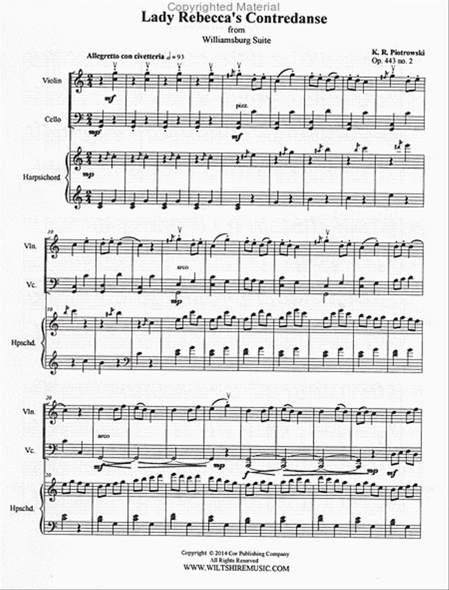 Lady Rebecca's Contredanse fromWilliamsburg Suite Piano Trio scores gallery preview page 2