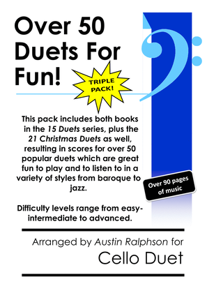 Book cover for TRIPLE PACK of Cello Duets - contains over 50 duets including Christmas, classical and jazz