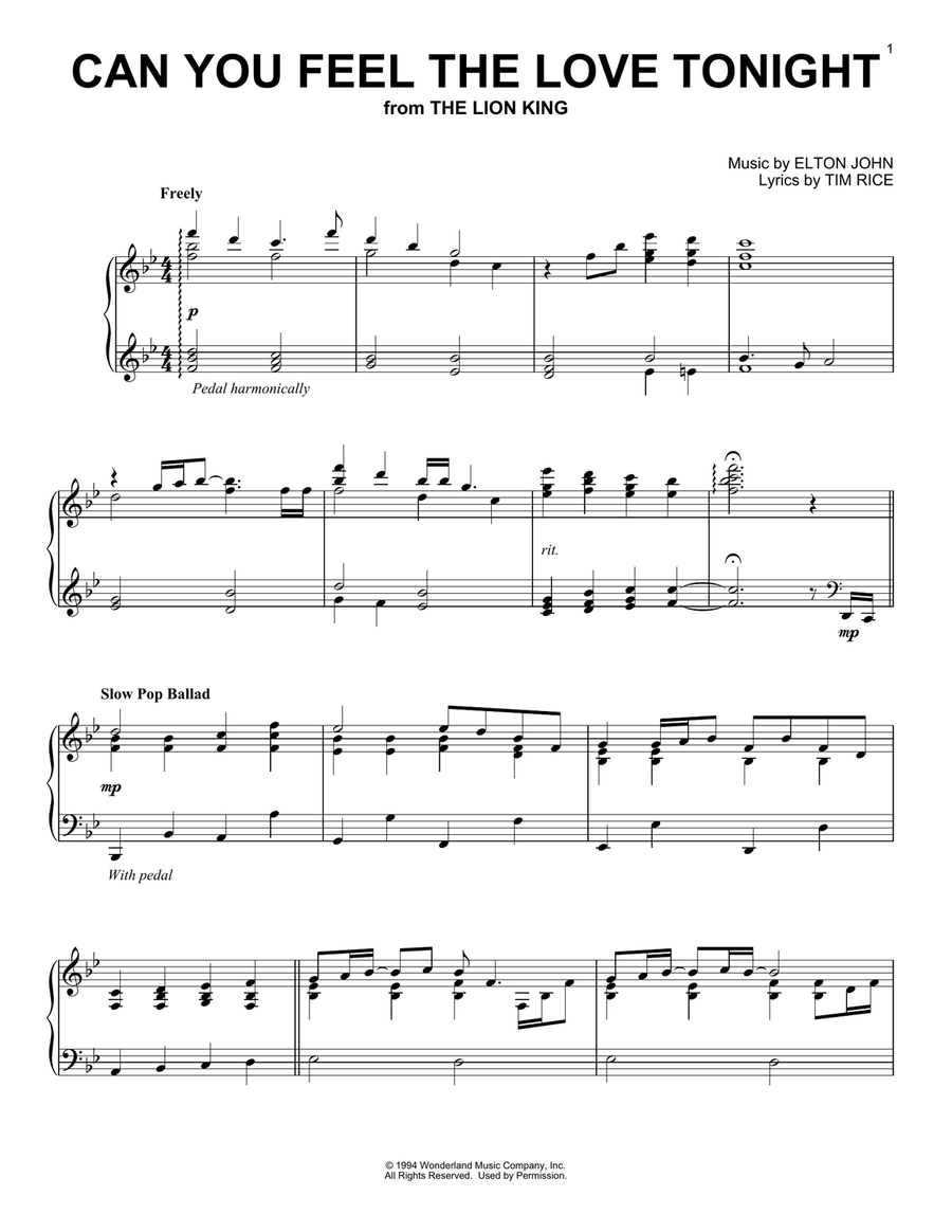 Can You Feel The Love Tonight (from The Lion King) Piano Solo scores gallery preview page 1