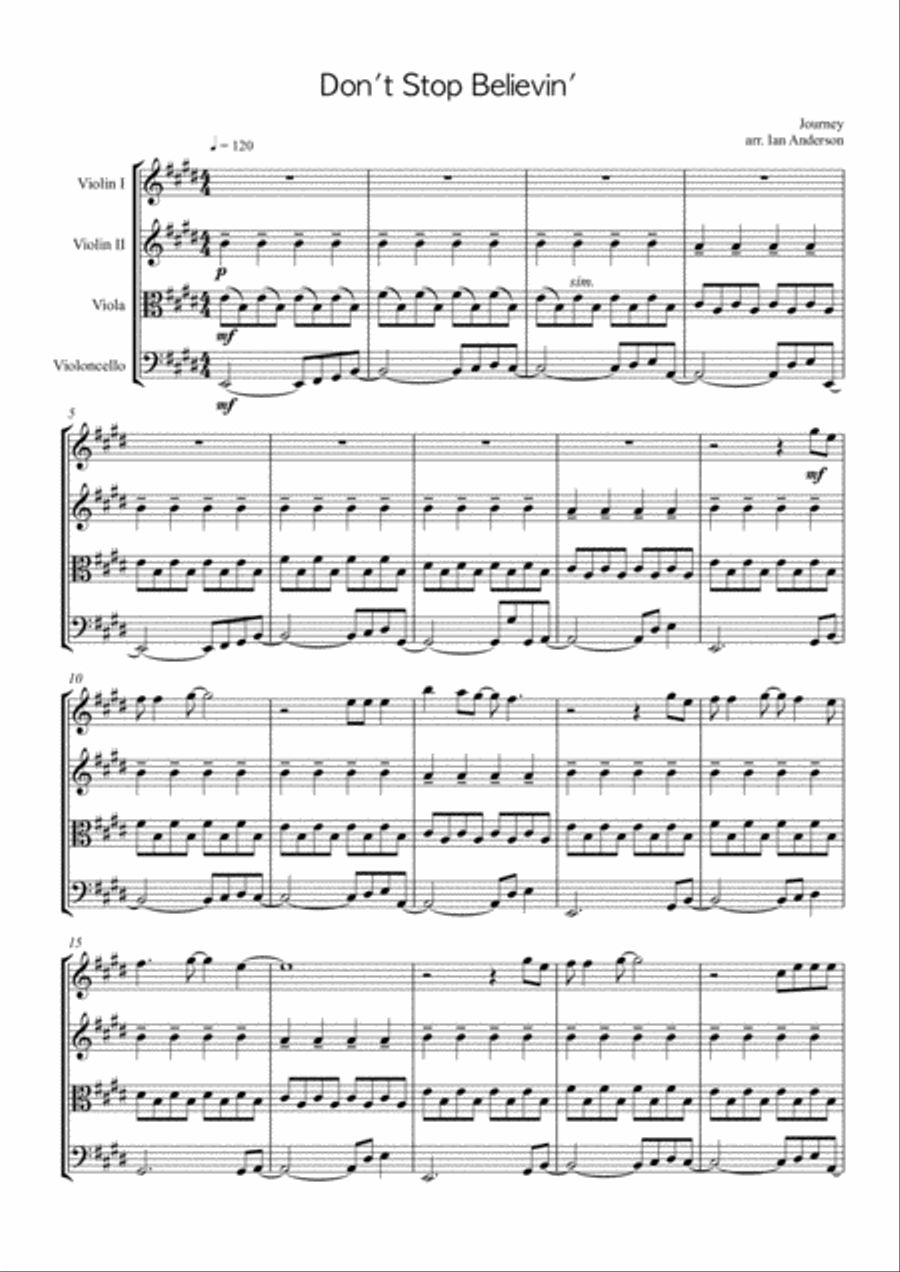Don't Stop Believin' String Quartet scores gallery preview page 1