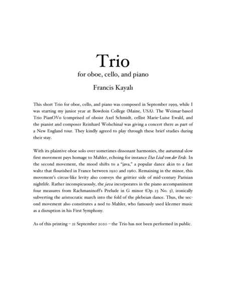 Trio for oboe, cello, piano