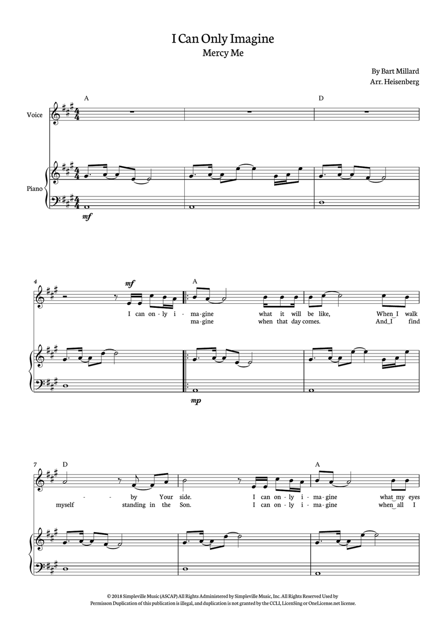 I Can Only Imagine I Can Only Imagine Piano, Vocal scores gallery preview page 1
