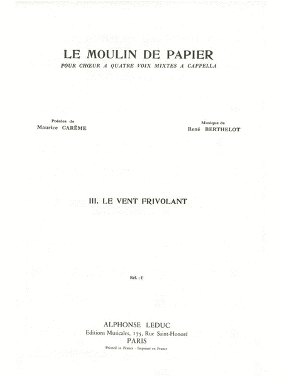 Le Vent Frivolant (choral-mixed A Cappella) 4-Part scores gallery preview page 1