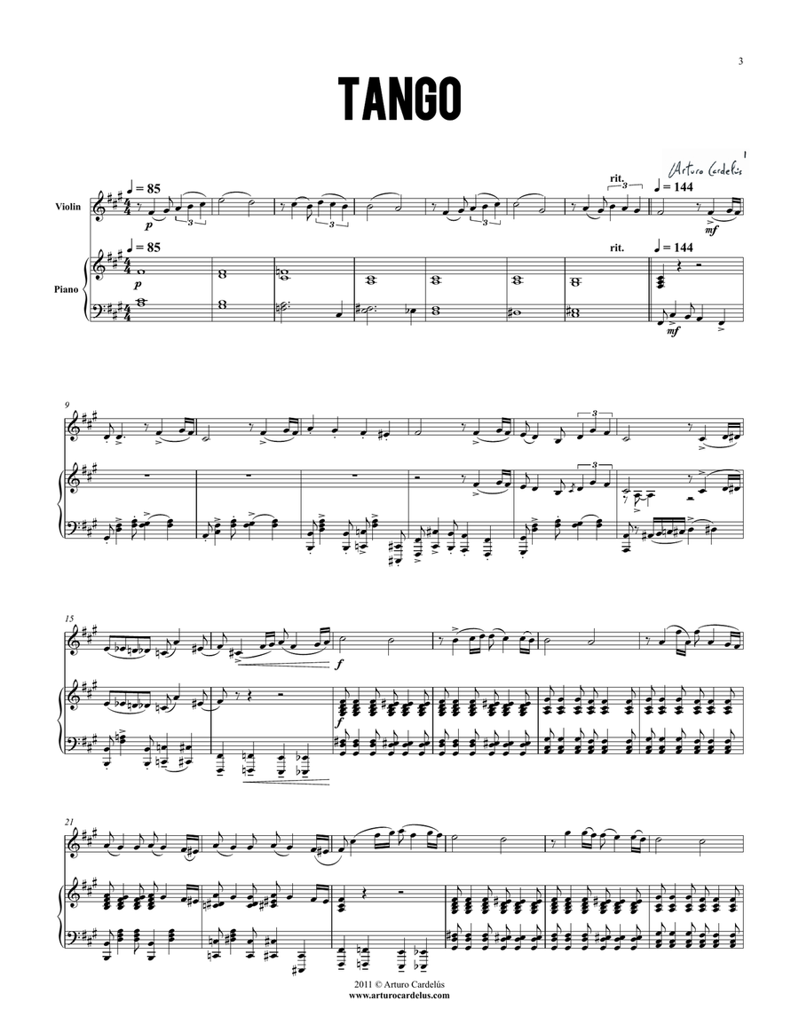 Tango for Violin and Piano Violin scores gallery preview page 3
