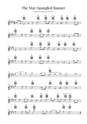 The Star Spangled Banner (National Anthem of the USA) - Guitar - E Major
