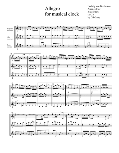 Allegro for musical clock WoO 33, no.3 (Arrangement for 3 recorders (SAT))