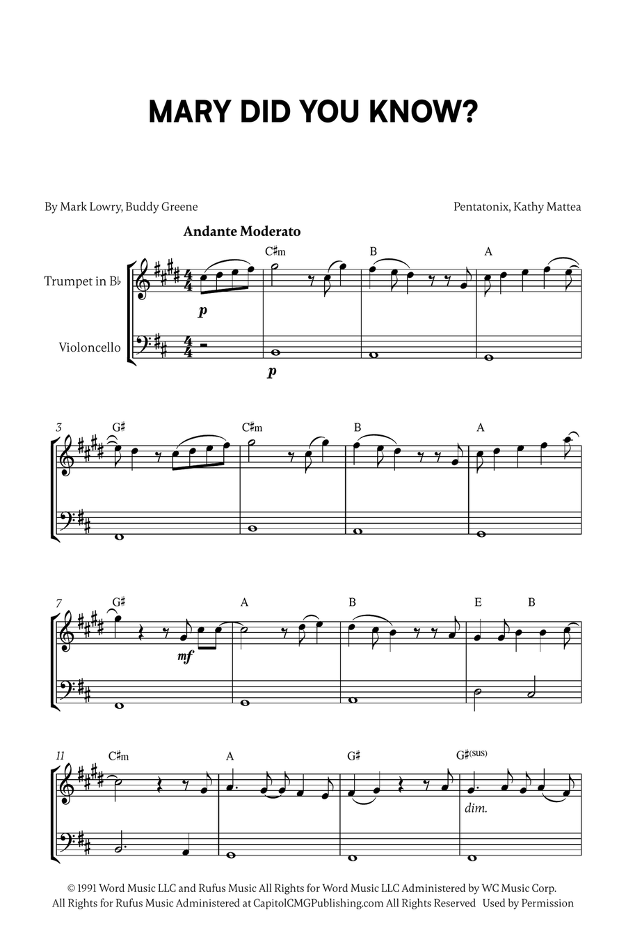 Mary, Did You Know? Trumpet Duet scores gallery preview page 1