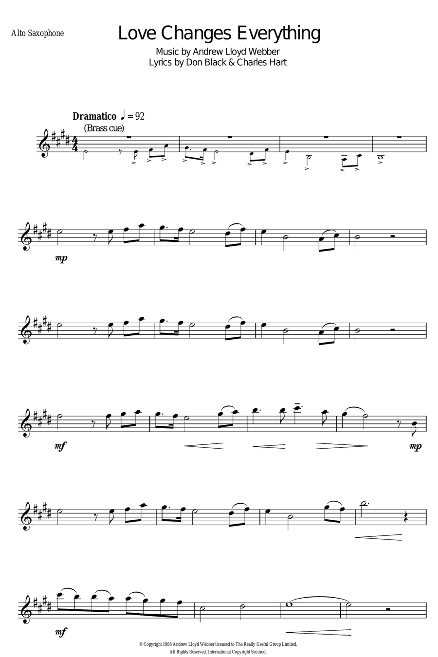 Love Changes Everything (from Aspects Of Love) Alto Saxophone scores gallery preview page 1