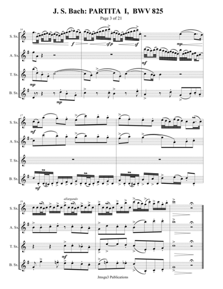 Bach: Six Partitas Complete BWV 825-830 for Saxophone Quartet image number null