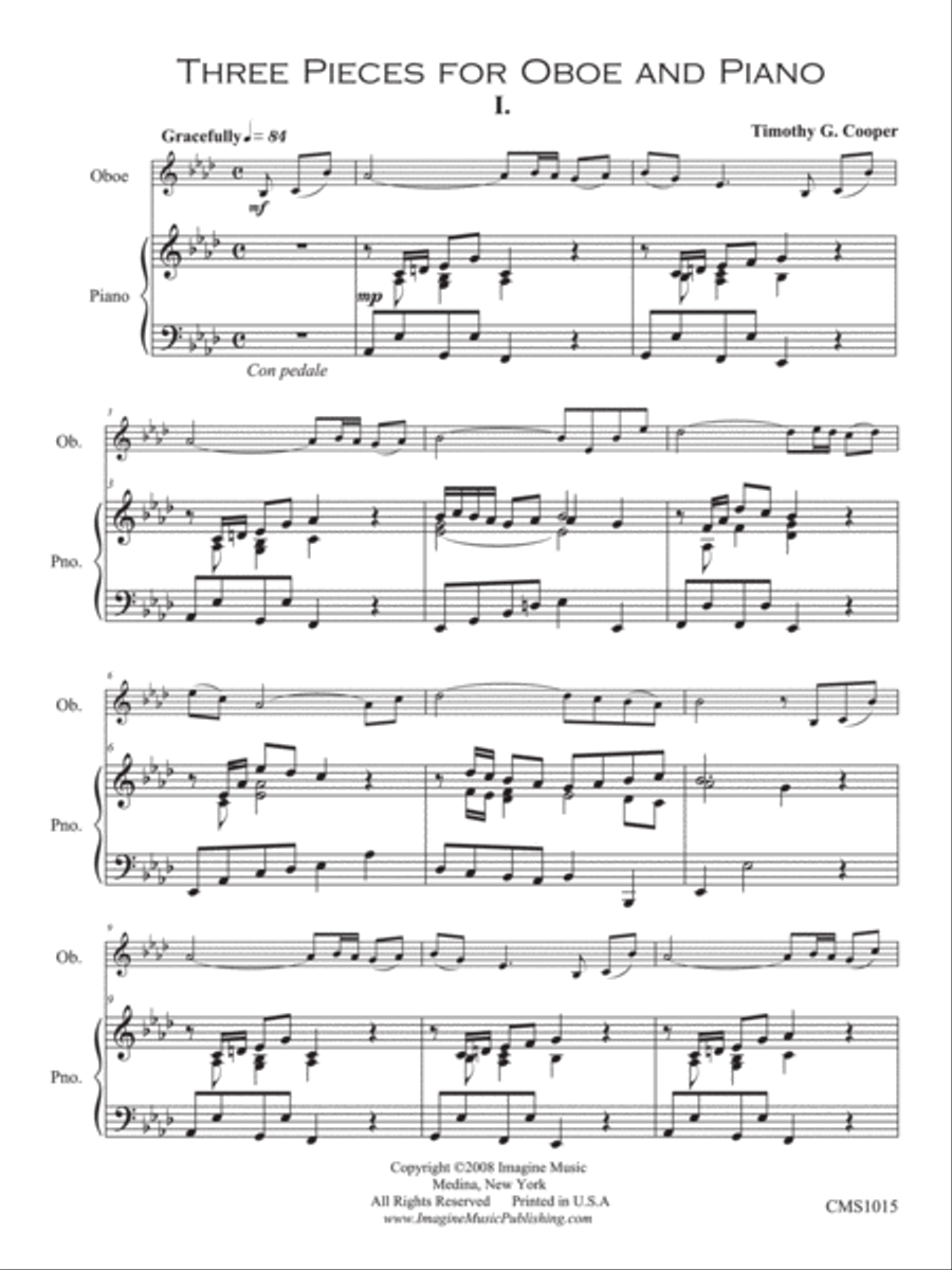 Three Pieces for Oboe and Piano Piano Accompaniment scores gallery preview page 1