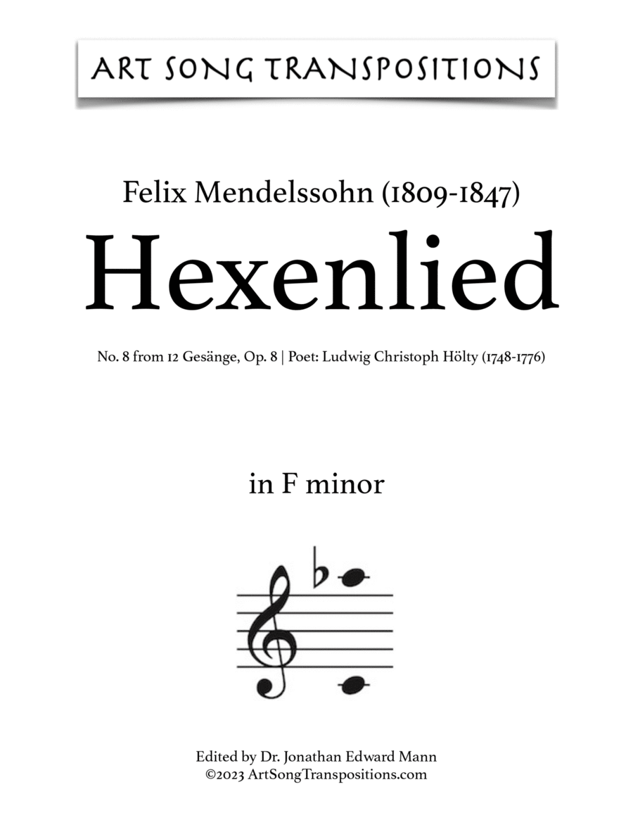 MENDELSSOHN: Hexenlied, Op. 8 no. 8 (transposed to F minor) Voice scores gallery preview page 1