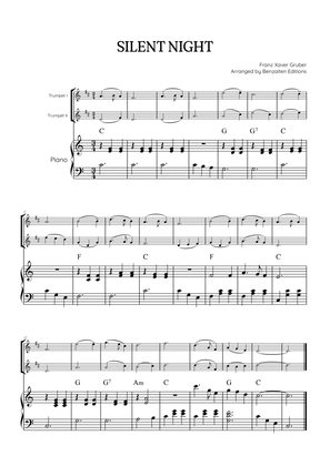 Silent Night for trumpet duet with piano accompaniment • easy Christmas song sheet music (w/ chords)