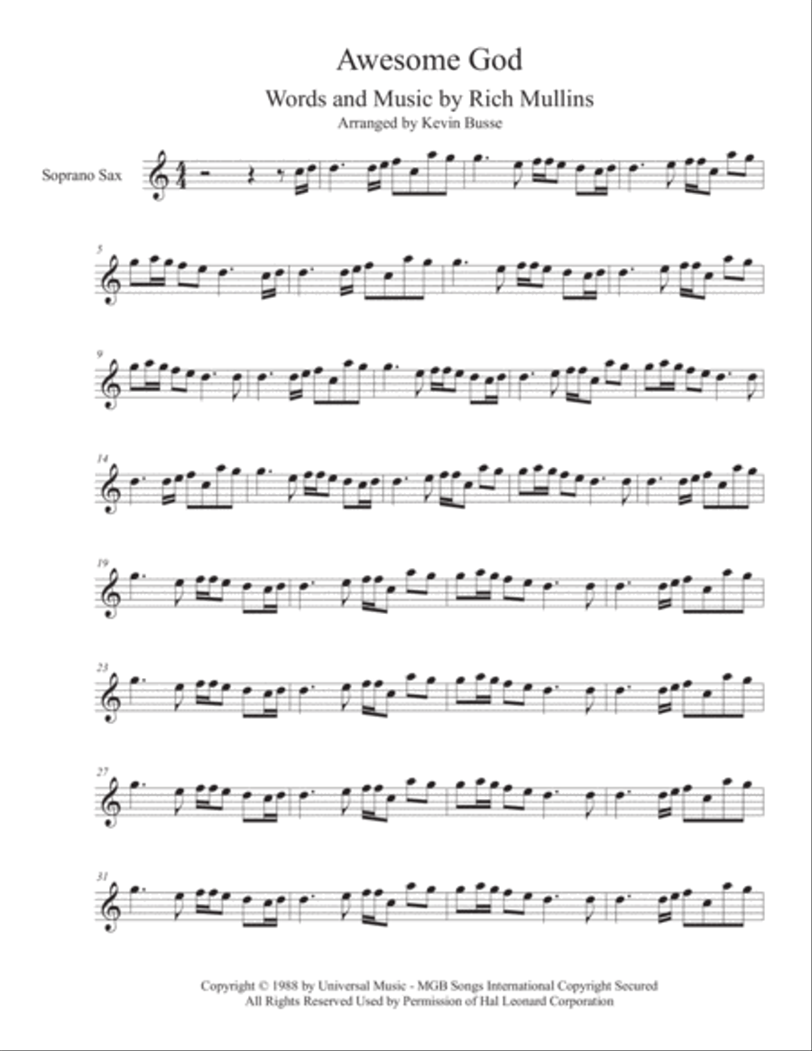 Awesome God Soprano Saxophone scores gallery preview page 1