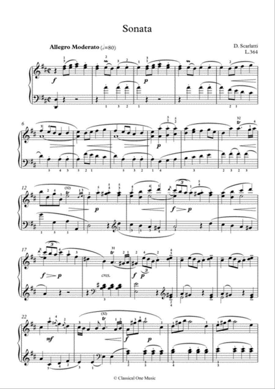 Scarlatti-Sonata in D-Major L.364 K.177(piano) Piano Solo scores gallery preview page 2