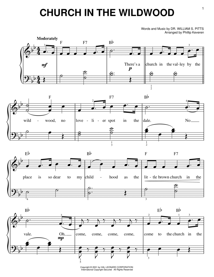 Church In The Wildwood (arr. Phillip Keveren) Easy Piano scores gallery preview page 1