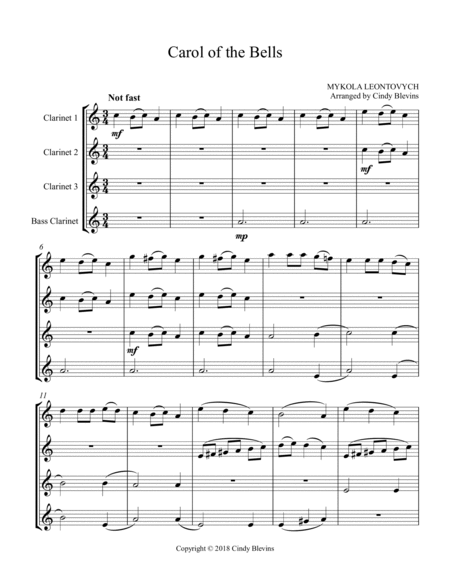 Carol of the Bells, for Three Clarinets and Bass Clarinet image number null