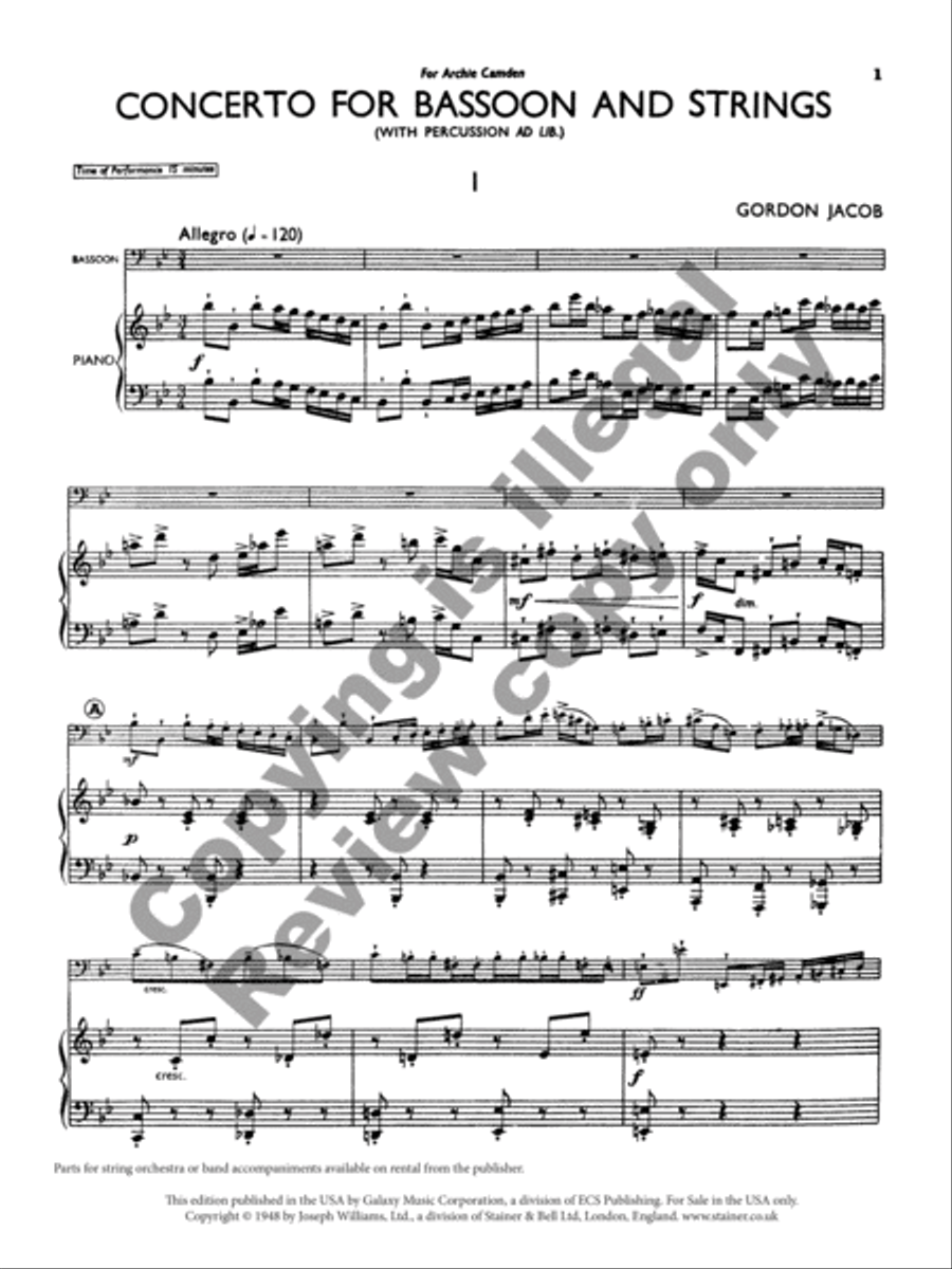 Concerto for Bassoon & Strings (or Band) Orchestra scores gallery preview page 12