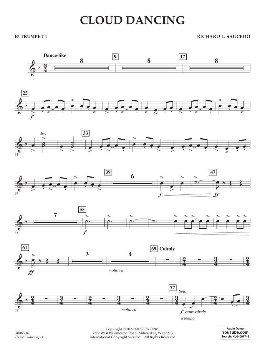 Cloud Dancing - Bb Trumpet 1 Concert Band scores gallery preview page 1