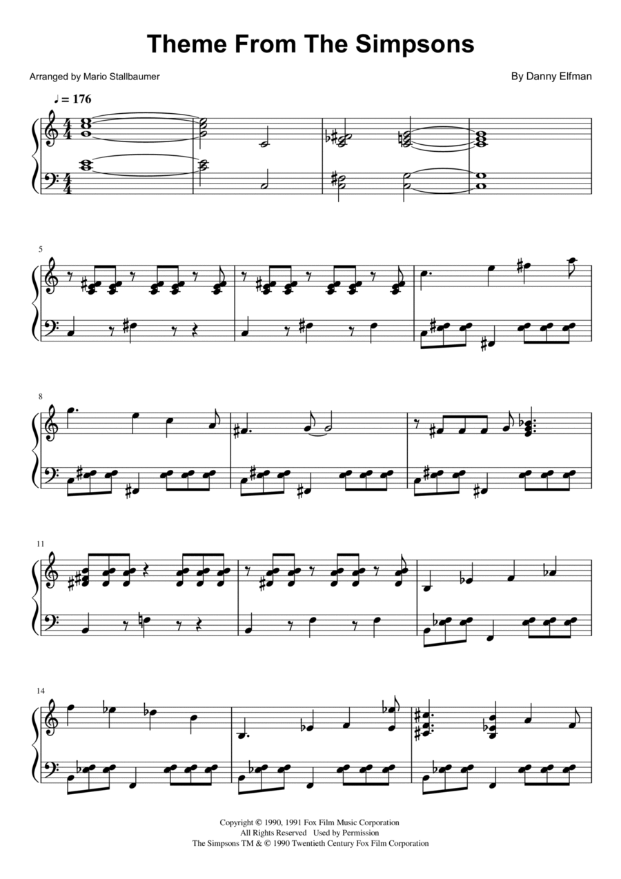 Theme From The Simpsons Piano Solo scores gallery preview page 1