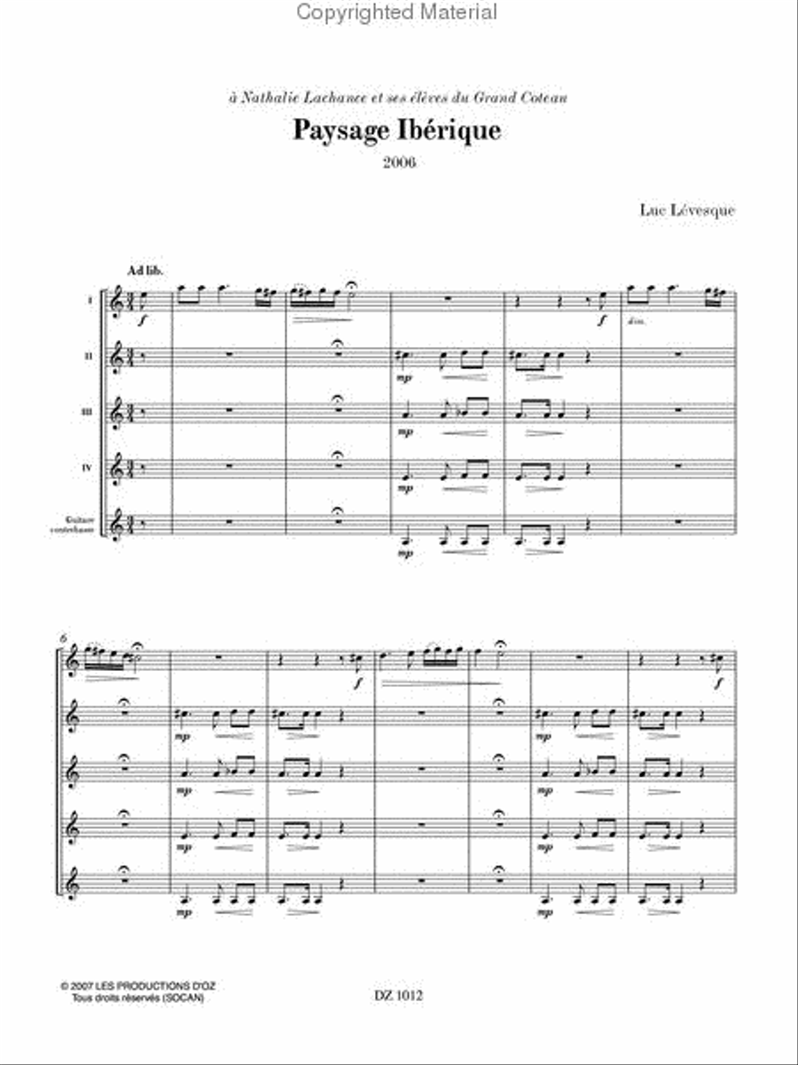 Paysage Ibérique Guitar Ensemble scores gallery preview page 2