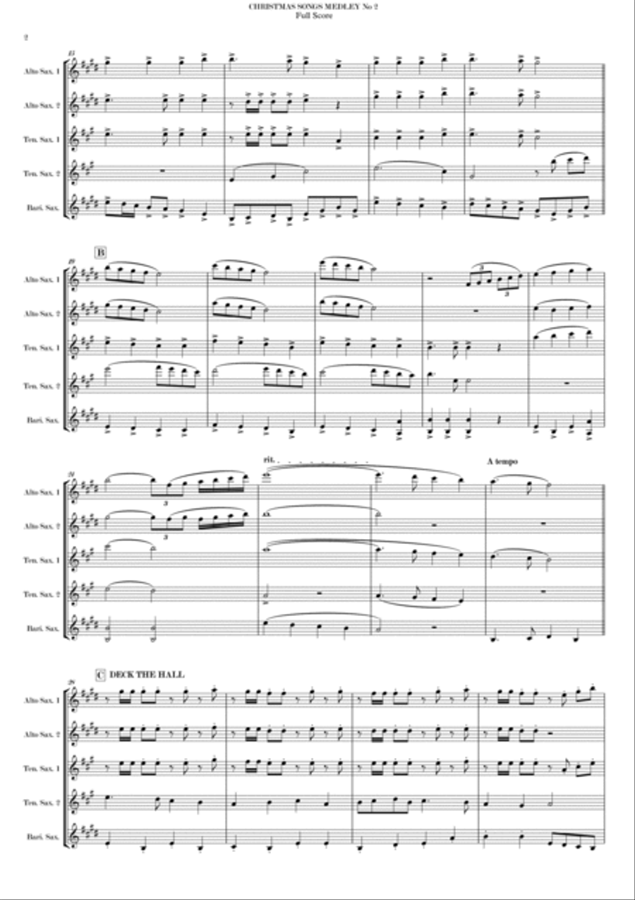 CHRISTMAS SONGS MEDLEY Nº 2 Saxophone Quintet scores gallery preview page 4