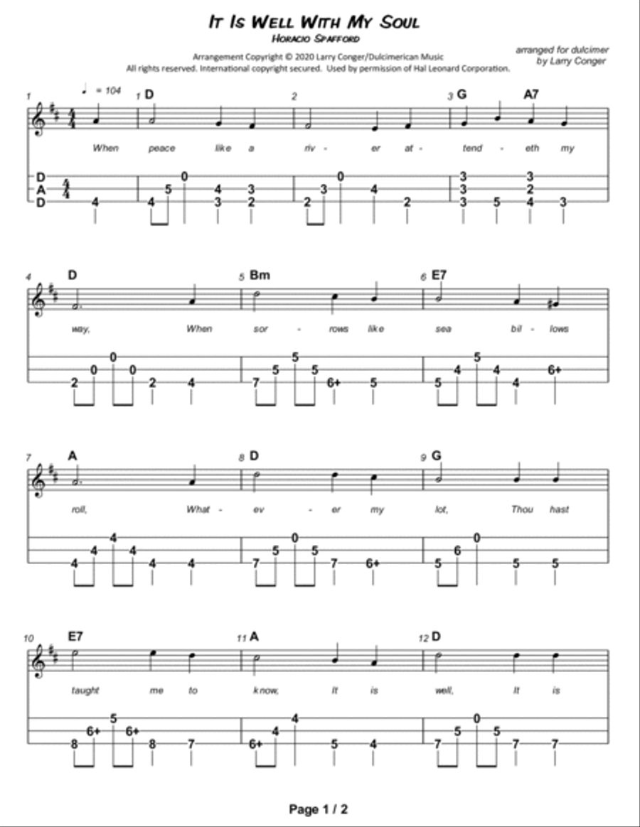 It Is Well With My Soul Dulcimer scores gallery preview page 2