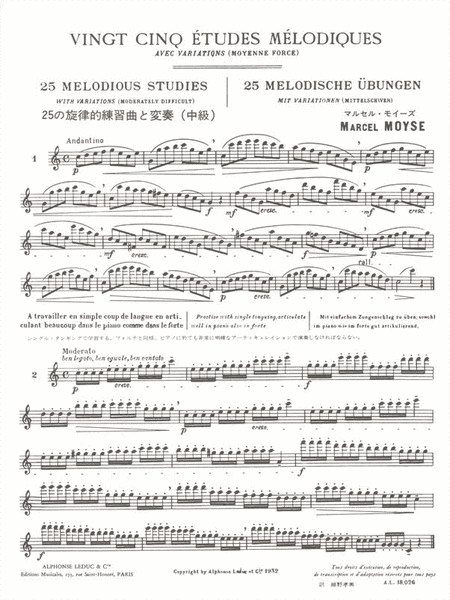 25 Etudes Melodiques Avec Variations pour Flute