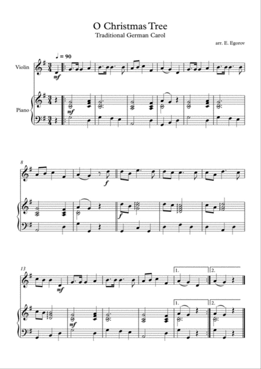 O Christmas Tree, Traditional German Carol, For Violin & Piano Violin Solo scores gallery preview page 1