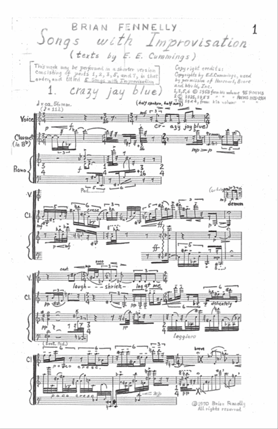 [Fennelly] Songs With Improvisation Small Ensemble scores gallery preview page 3
